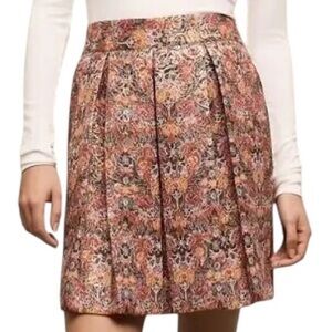 Maeve Anthropologie Rosaria Skirt Small Red Floral Metallic Mini Lined Gorgeous